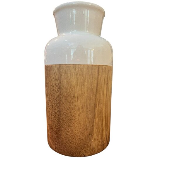ASHLAND Ceramic Tabletop Decor Vase Two Tone Wood Grain Look Creme - Picture 2 of 5